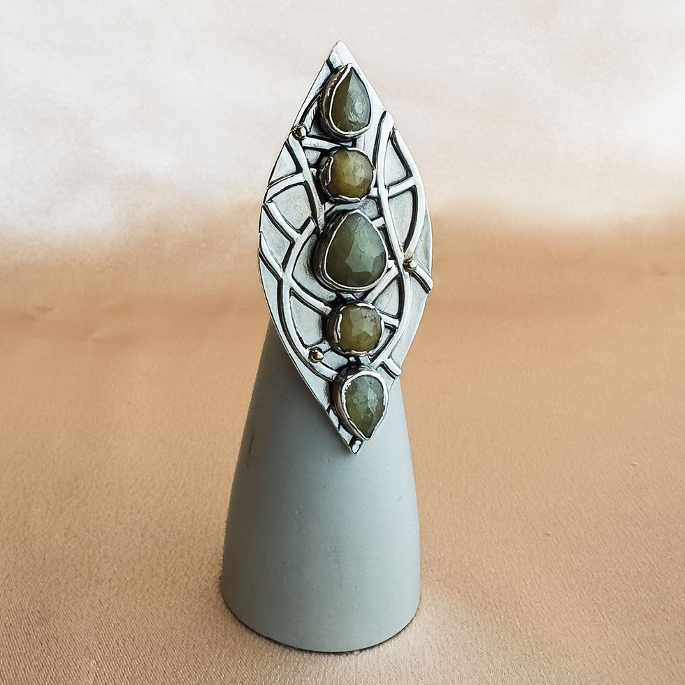 Thumbnail: Shield Statement Ring - Silver and Green Multi Sapphire
