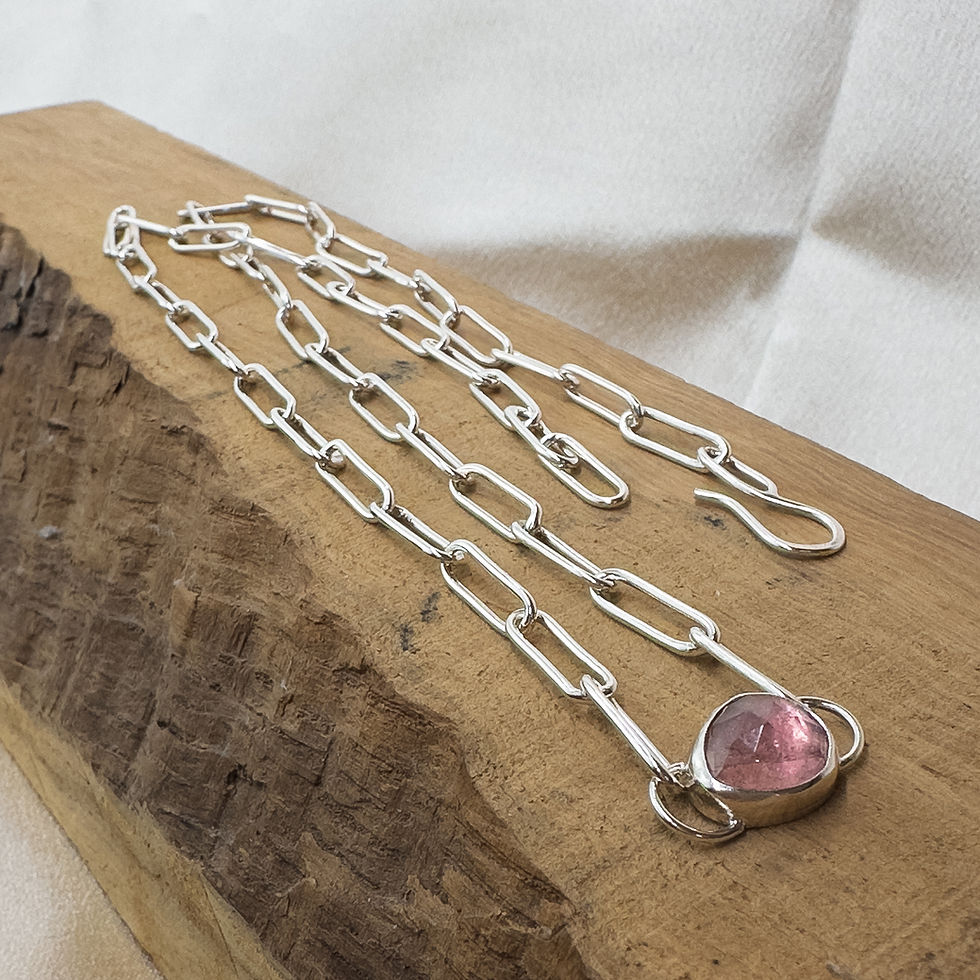 Thumbnail: Tranquility Paperclip Chain Necklace - Silver and Pink Tourmaline