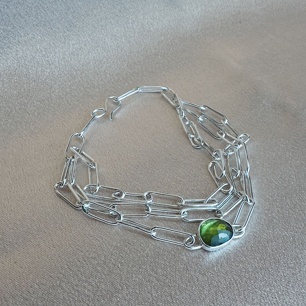 Thumbnail: Tranquility Paperclip Chain Bracelet - Silver and Green Tourmaline
