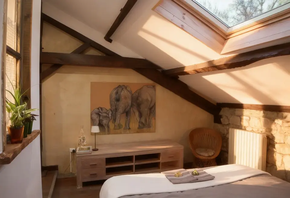 Double bedroom with ensuite bathroom, another angle, above bed