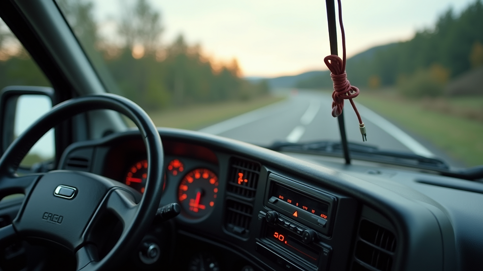 Close-up view of a motorhome dashboard with safety equipment visible
