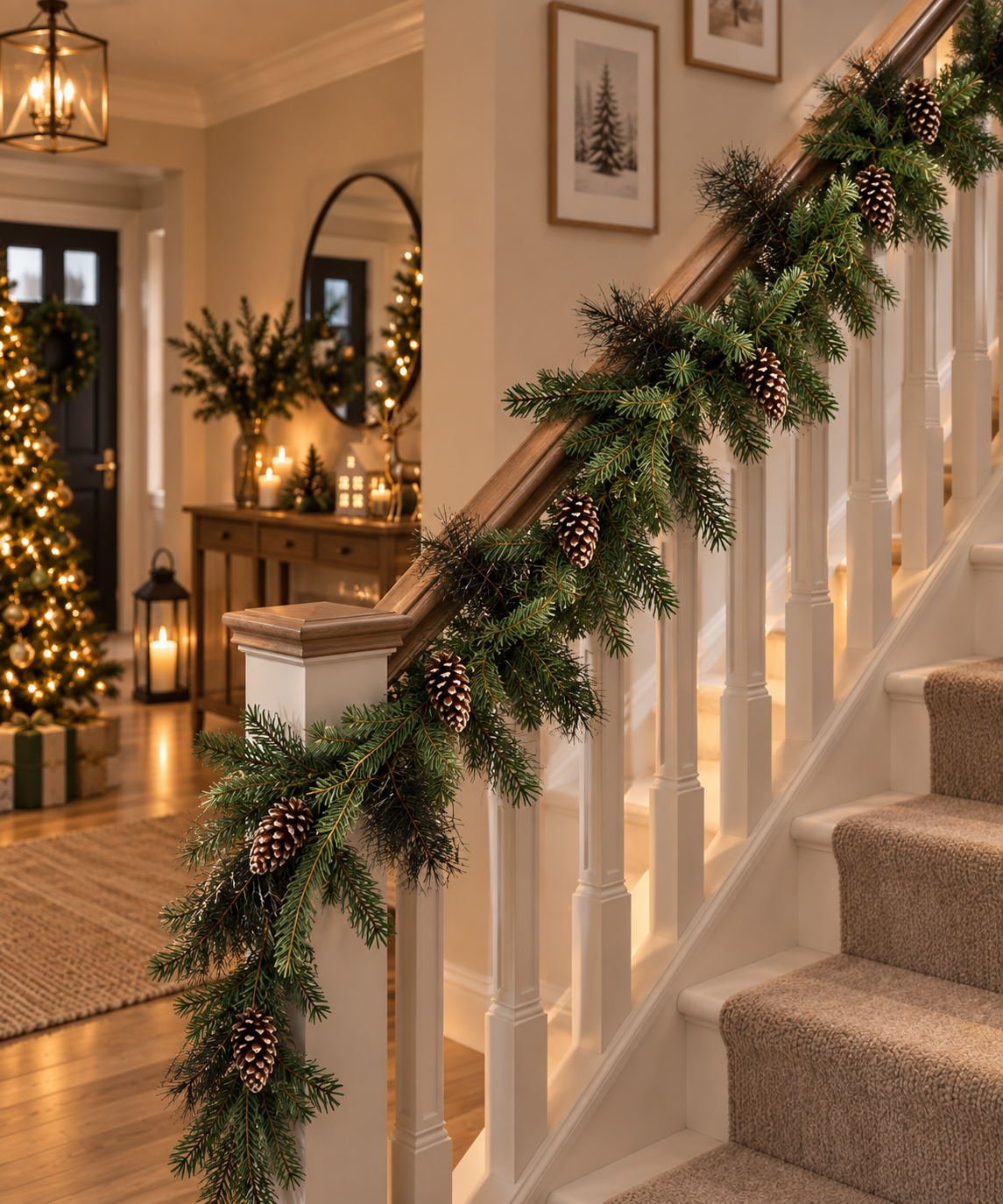 2.7m Artificial Christmas Banister Garland with Pinecones