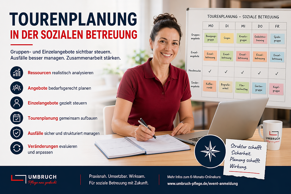 Pflegekraft plant Angebote der sozialen Betreuung