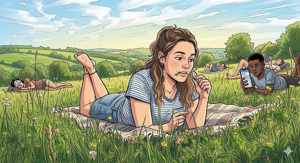 Aimless people lying idle in field