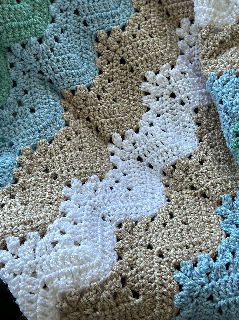 Thumbnail: Light Blue, Green, Beige and White Blanket