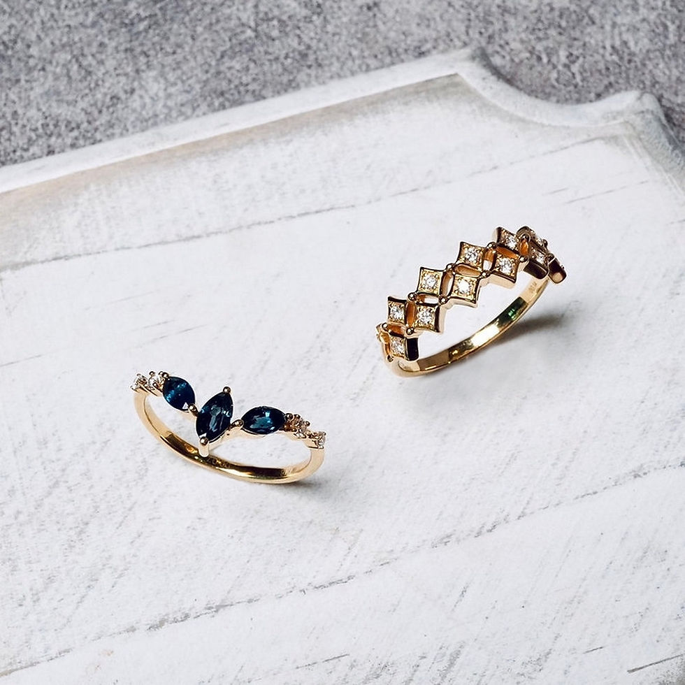 縮圖：18K 貓頭鷹藍寶V型戒指