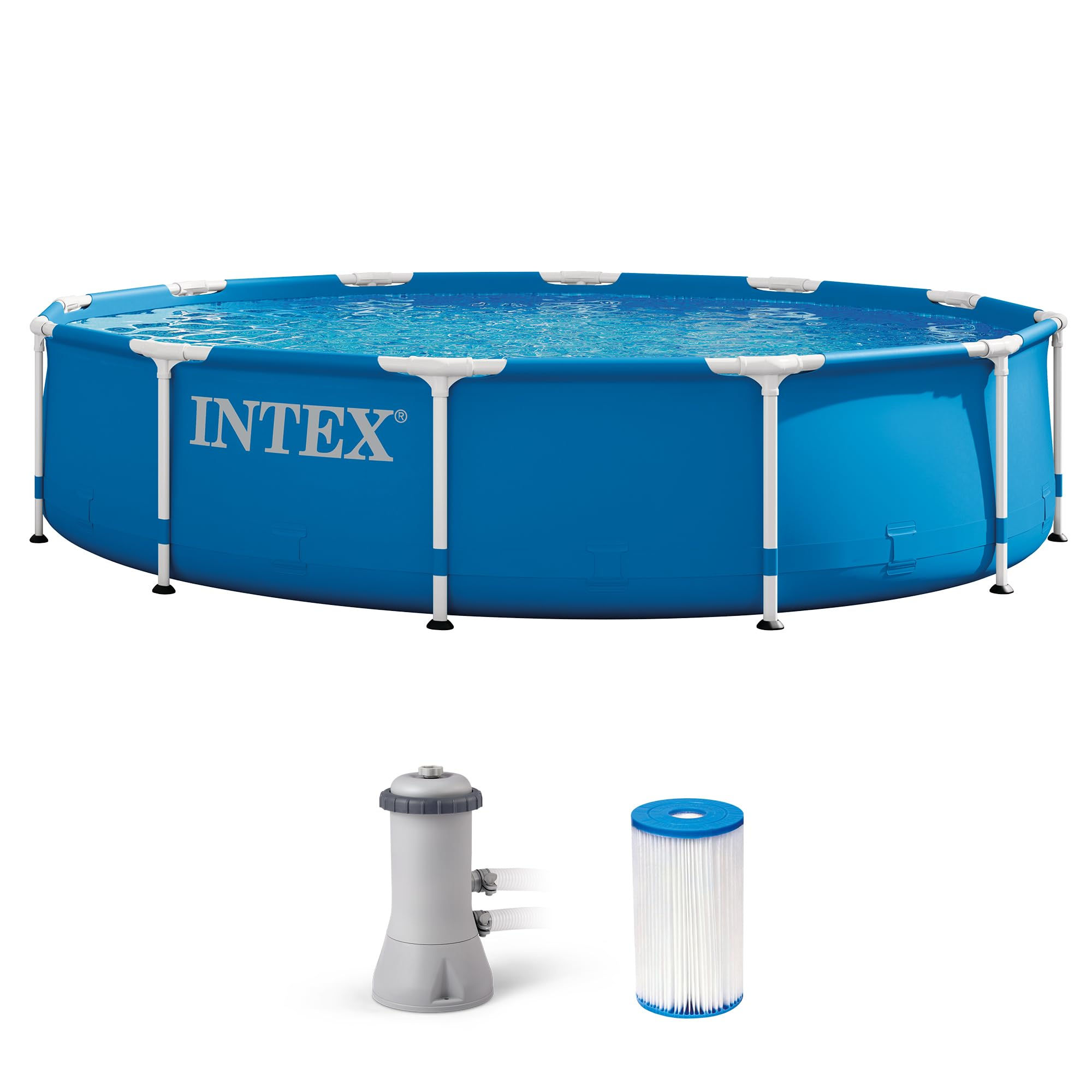 INTEX 12 ft x 30 in Metal Frame Round Above Ground Swimming Pool Set with Pump