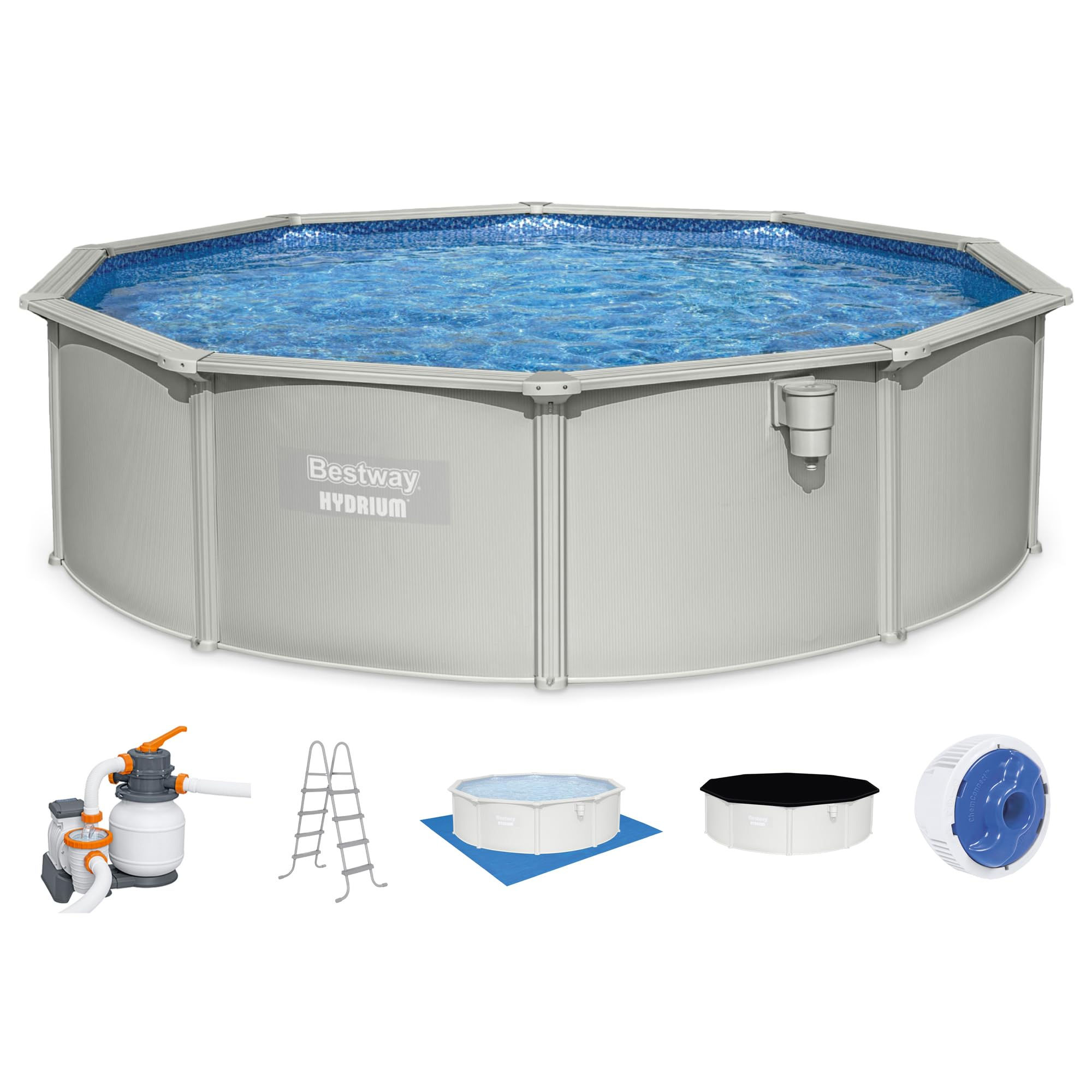 Bestway Hydrium 15 ft x 48 in Steel Wall Above Ground Swimming Pool Set