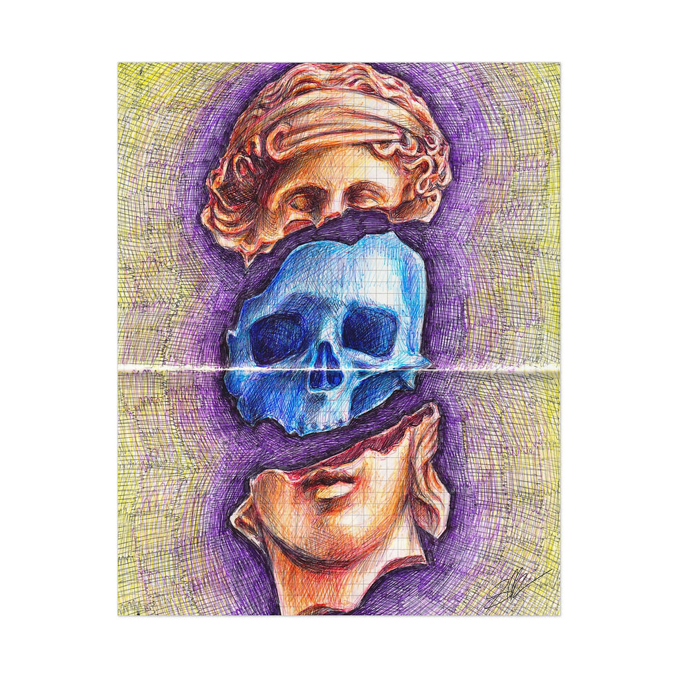 Thumbnail: Skull and Statue Ballpoint Drawing Print