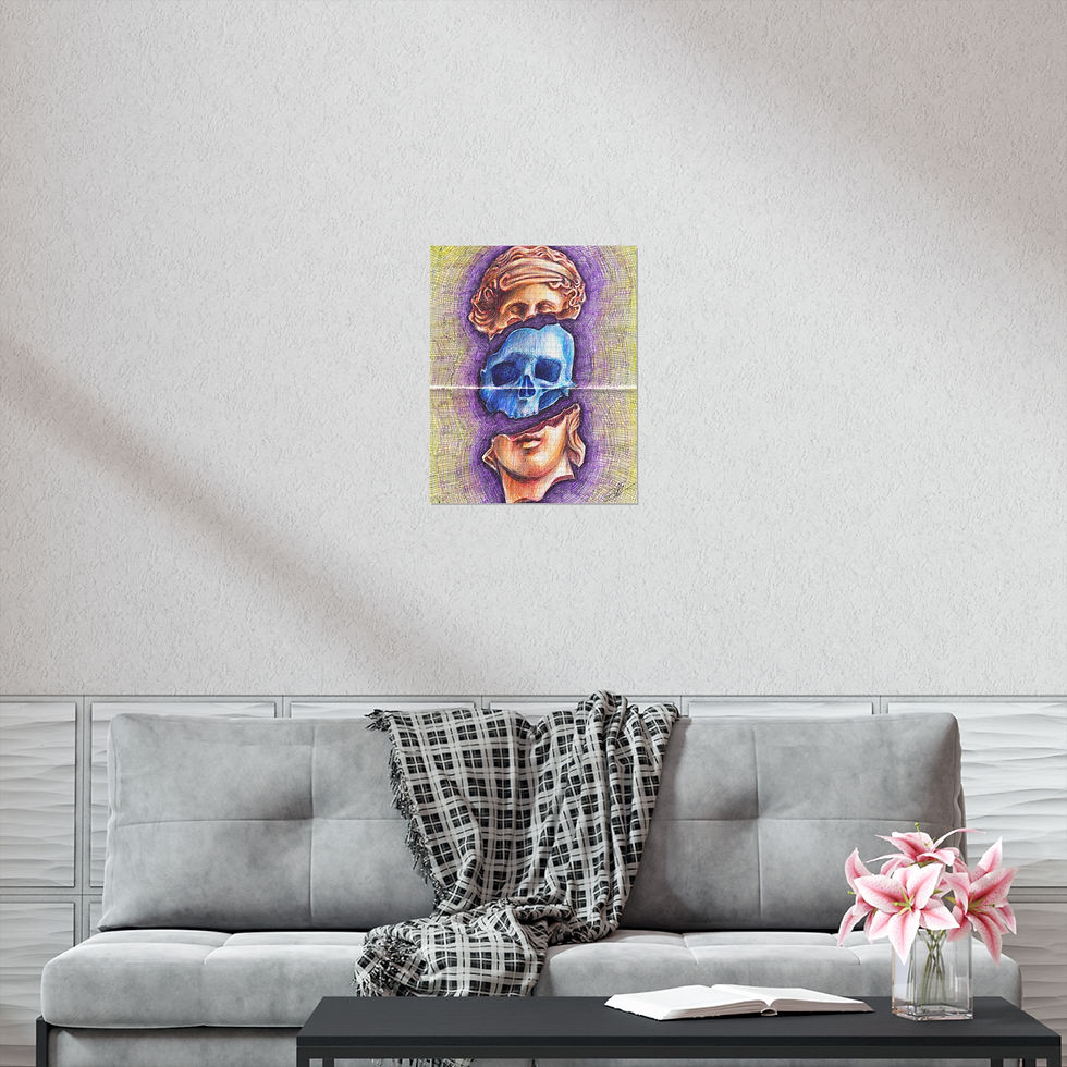 Thumbnail: Skull and Statue Ballpoint Drawing Print