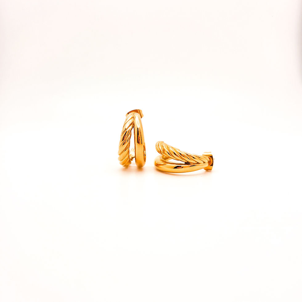 Thumbnail: Gold-plated twisted rope hoop earrings with latch closure, water-resistant and non-tarnish design