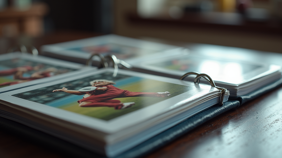 Close-up view of a neatly organized sports card binder