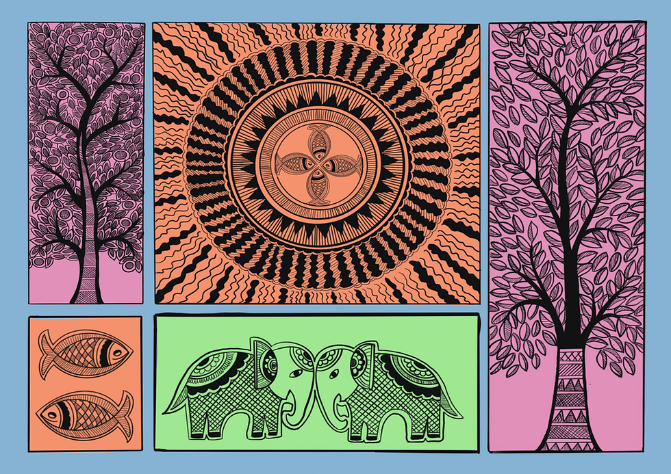 Madhubani-inspired illustration, reinterpreted by Serena Attri.