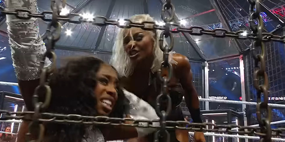 Jade Cargill beating up Naomi at WWE Elimination Chamber 2025