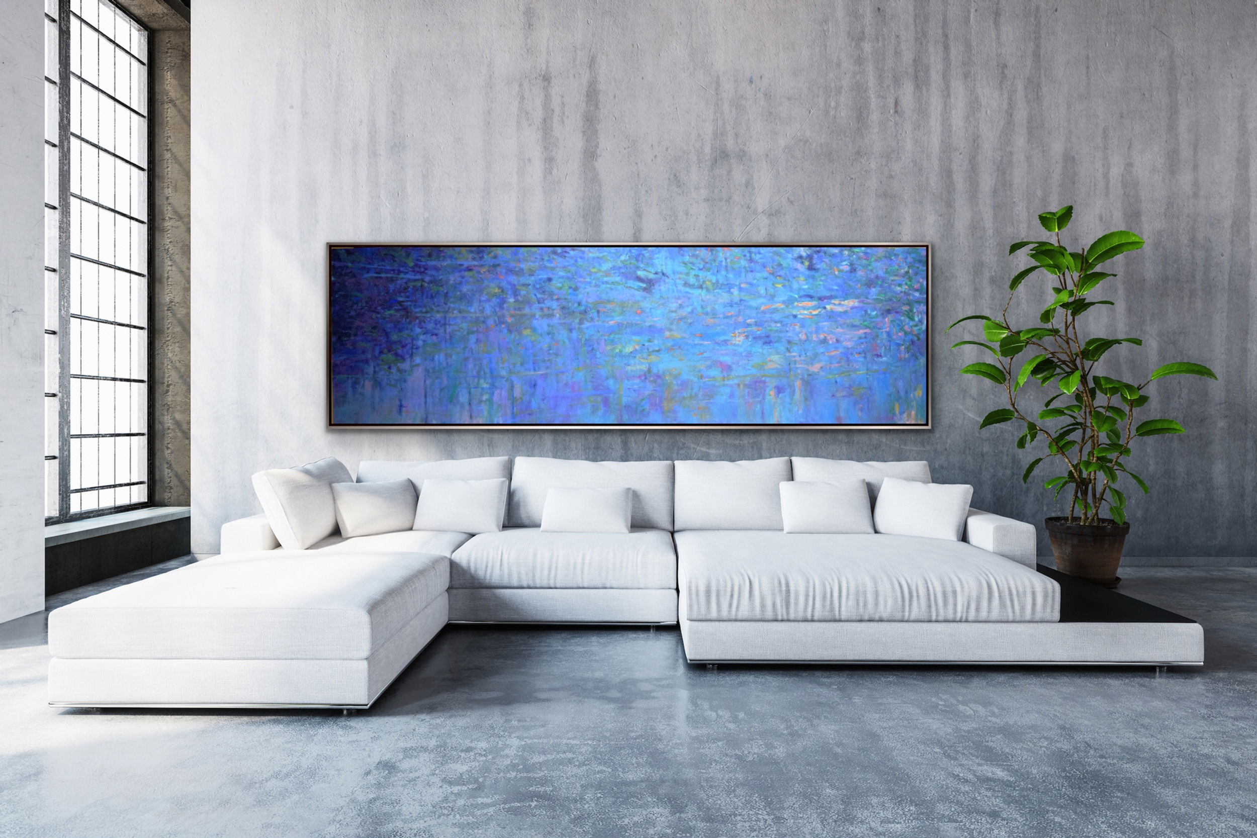 Resumed - Blue Conversation, oils on canvas, 36" x 60" each, 48" x 120" total