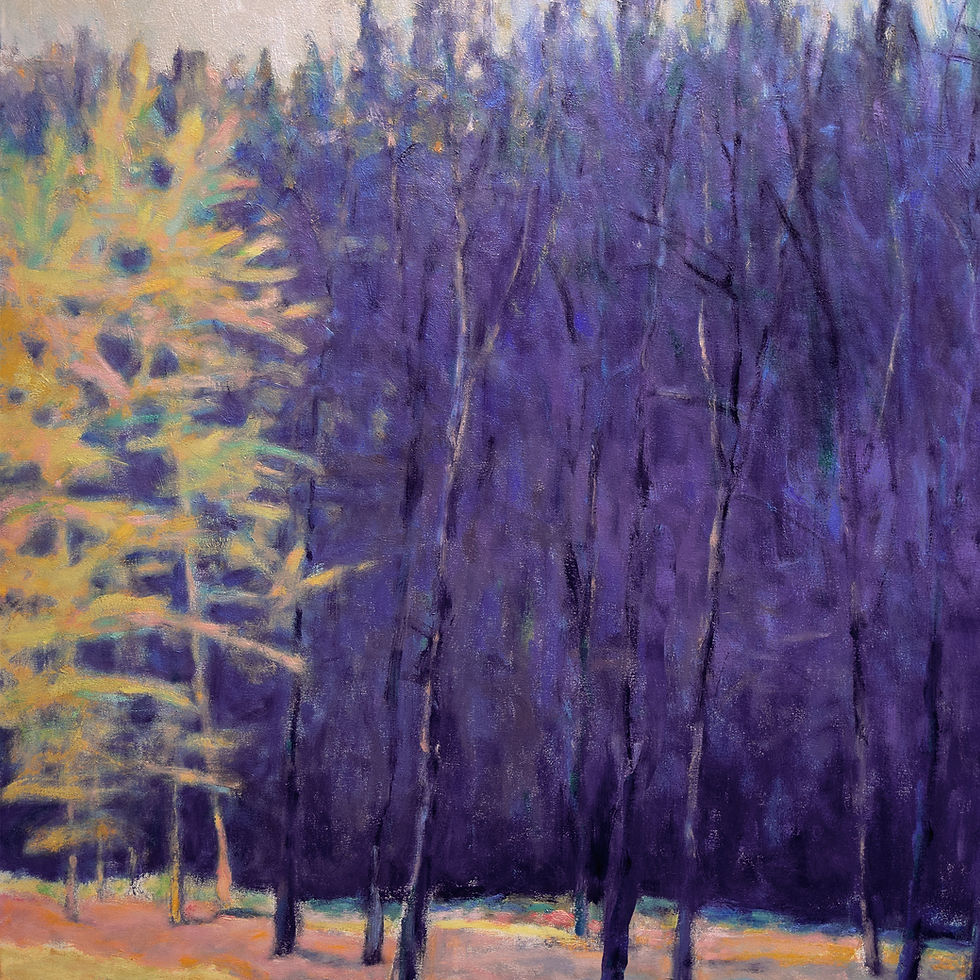Thumbnail: Yellow and Purple Movement, oil on canvas, 48 x 48 inches
