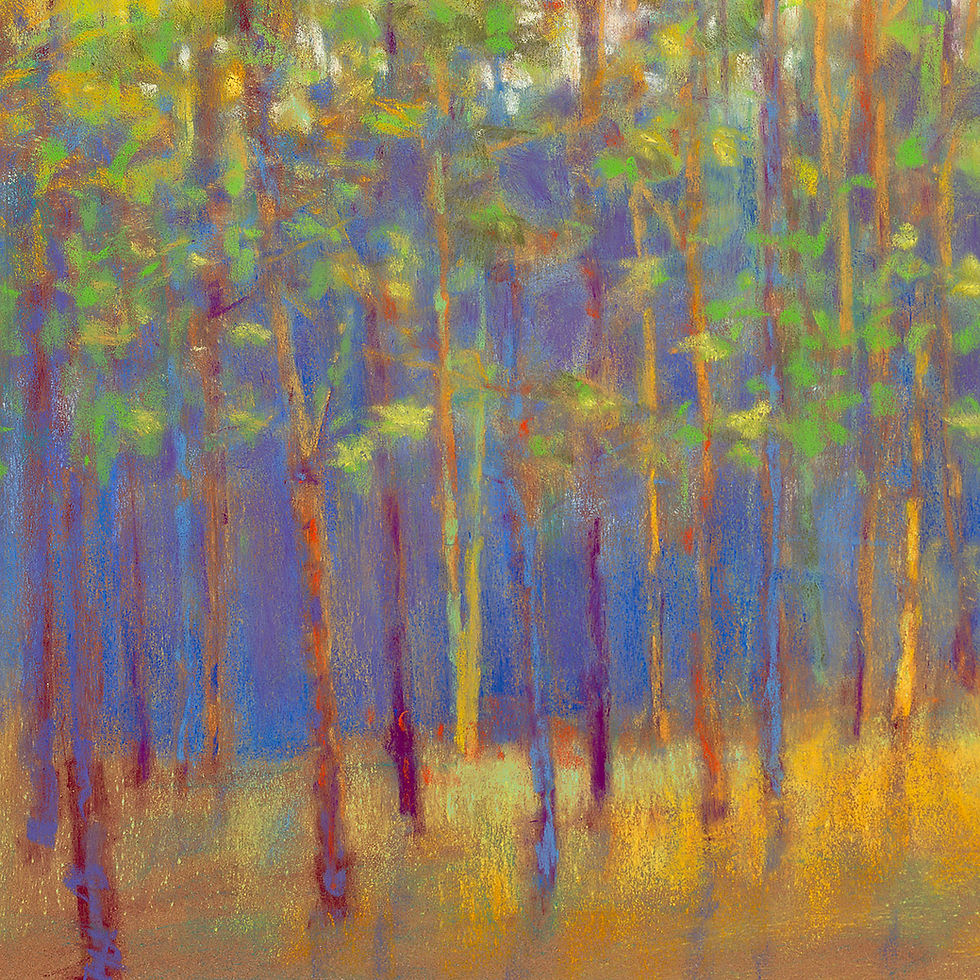 Thumbnail: Into Fall, original pastel over a giclee proof, 15 5/8 x 15 5/8 in.