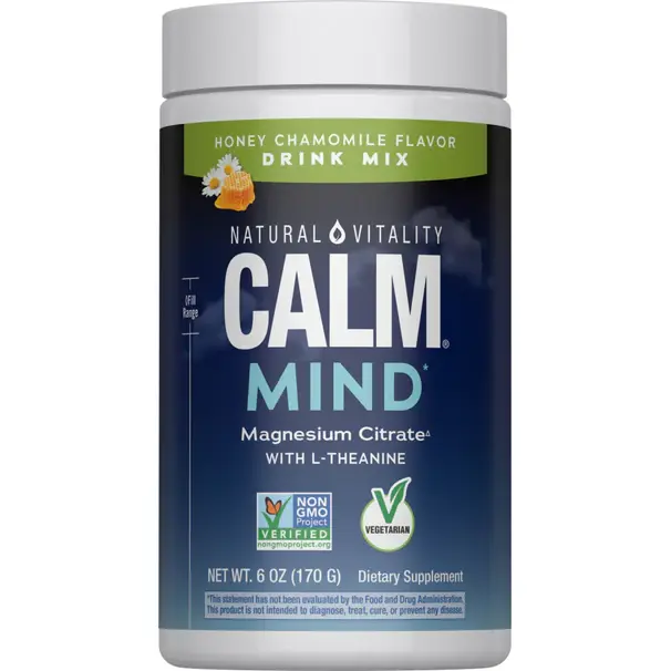 Natural Vitality, CALM Mind, Magnésium en poudre + L- Theanine, Camomille & Miel