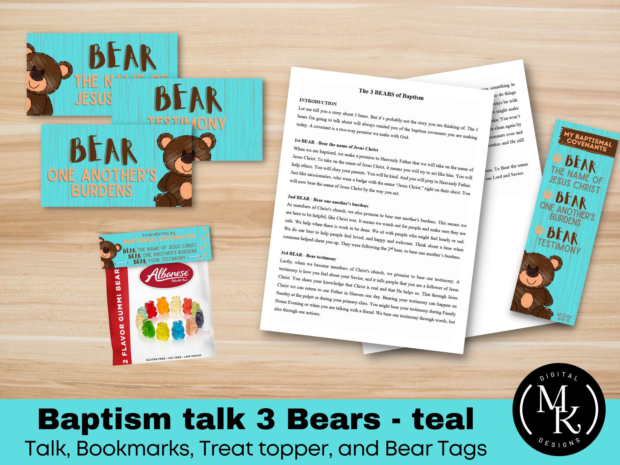 LDS Baptism Talk- Teal BEAR