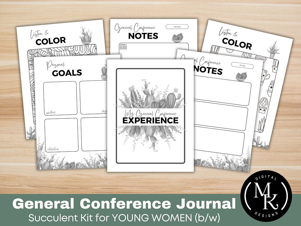 LDS Young Women General Conference Notes - Succulent Black and White