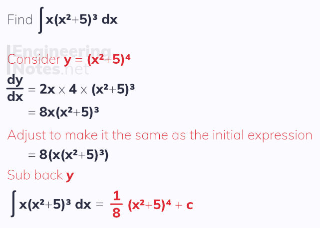 The reverse chain rule for integration. Integration. How to use the reverse chain rule. How to integrate. Free online A-Level Maths Notes. EngineeringNotes.net, EngineeringNotes, Engineering Notes.