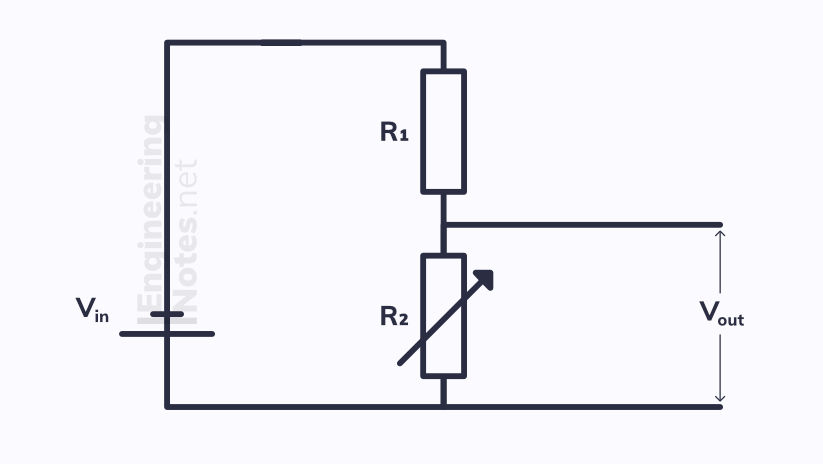 Potentiometer circuit, potential divider circuit. EngineeringNotes