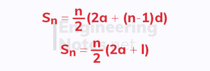 Arithmetic series equation, sum of first n terms of an arithmetic series, A-Level Maths Notes, GCSE Maths. EngineeringNotes.net, EngineeringNotes, Engineering Notes