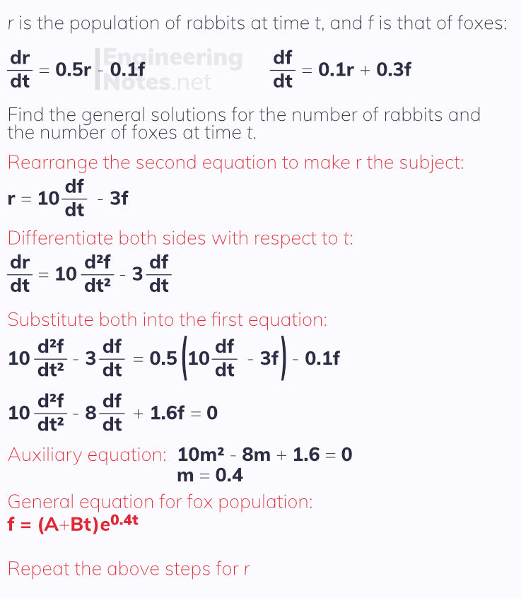 Coupled first-order differential equations, simultaneous differential equations. Differential Equations notes, free online a-level further maths core pure 2 CP2 notes. EngineeringNotes.net, EngineeringNotes, Engineering Notes.