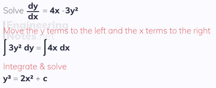 Solving differential equations, separating the variables. Free online notes for A-Level Maths. EngineeringNotes.net, EngineeringNotes, Engineering Notes