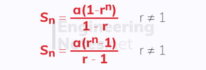 Geometric Series equation, sum of first n terms of a geometric series, sum of geometric sequence., A-Level Maths Notes, GCSE Maths. EngineeringNotes.net, EngineeringNotes, Engineering Notes