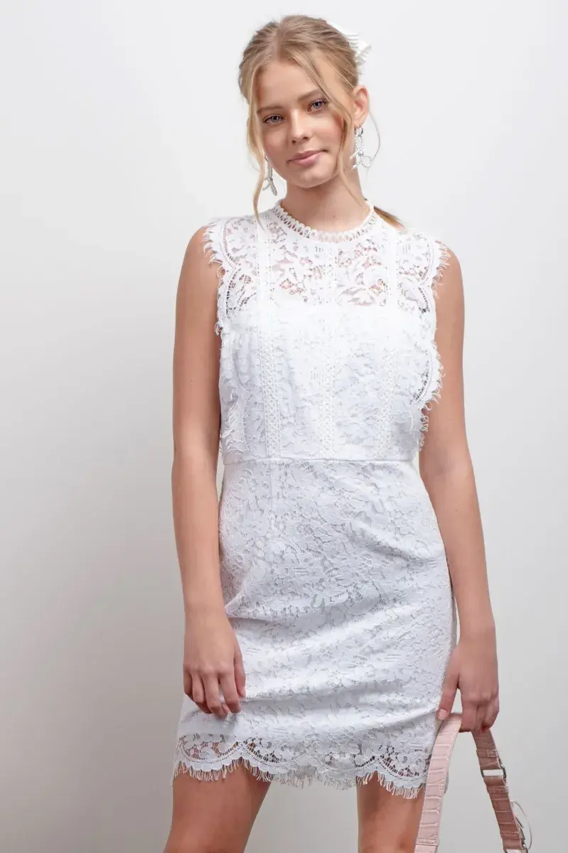 Scalloped Lace Sleeveless Dress