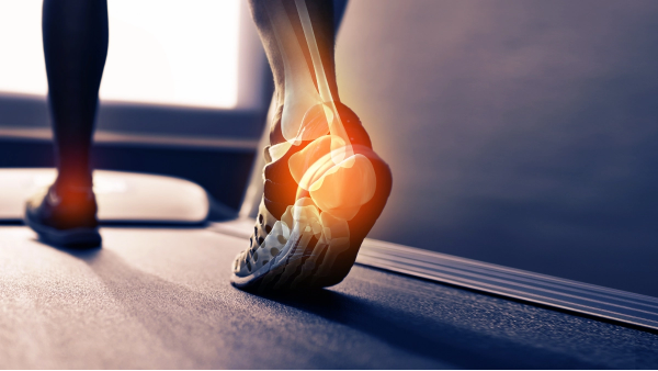 Vị trí của gân Achilles phía sau gót chân – nơi dễ bị viêm do quá tải khi chạy bộ.