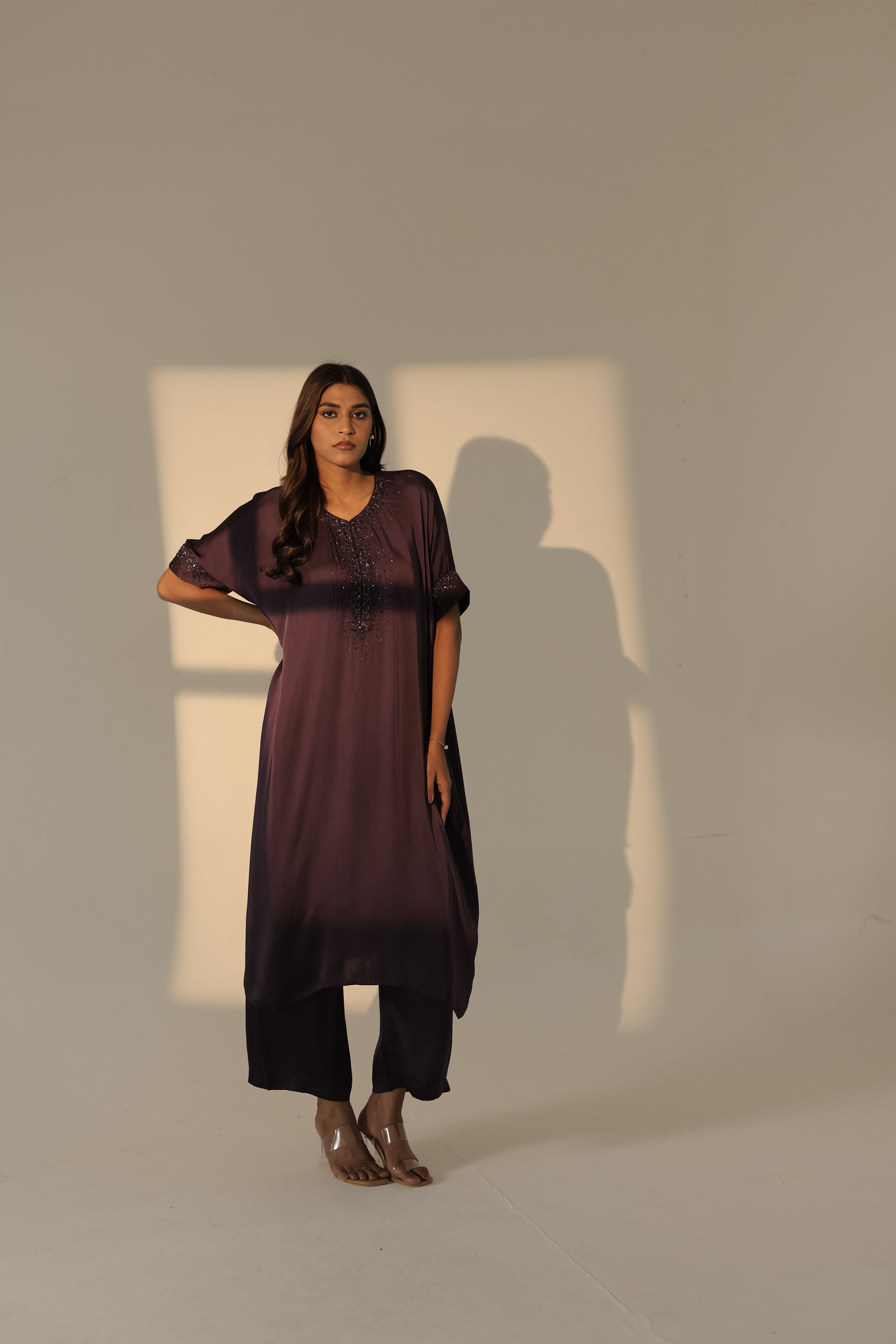 Purple Stardust Sleeve-cuff Kaftan Set 