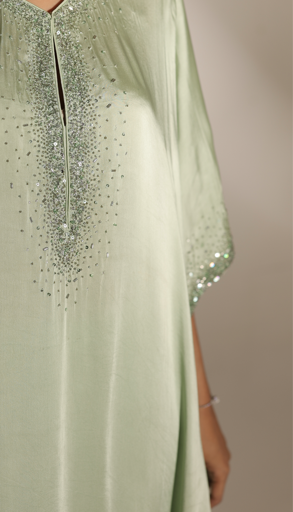 Thumbnail: Mint Green Stardust Kaftan Set 
