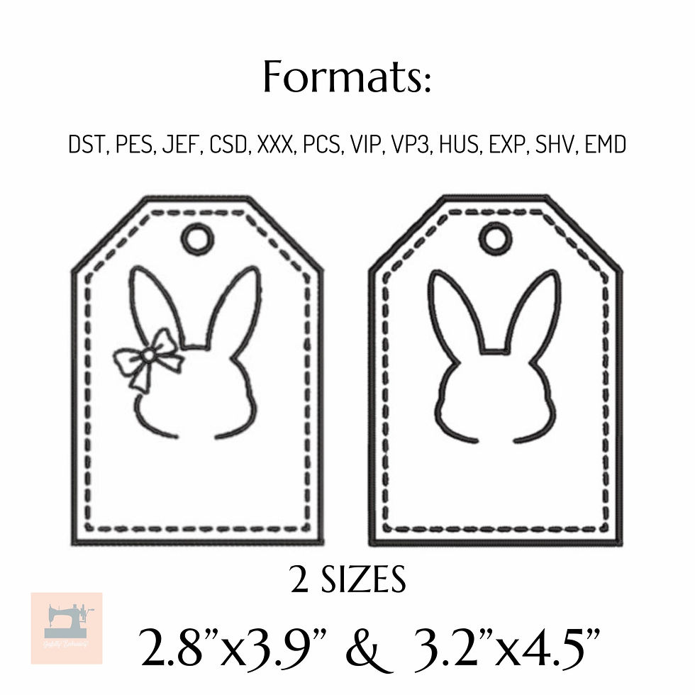 Thumbnail: Easter Bunny Tag Embroidery Design – Personalized Gift Tag / Basket Tag