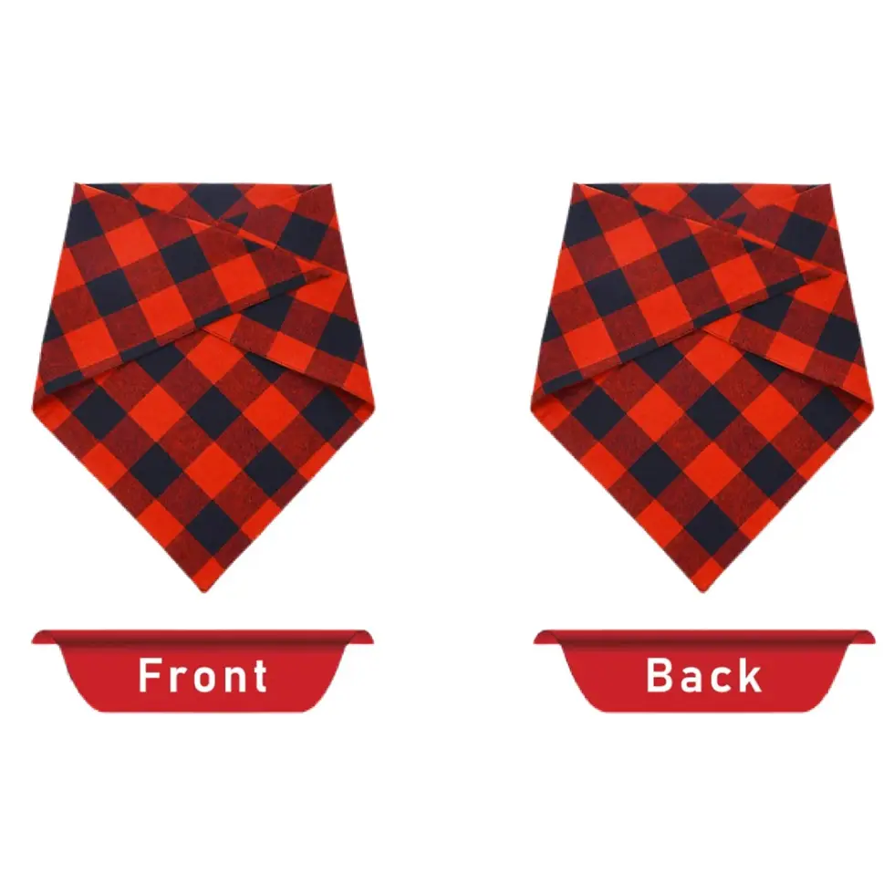 Thumbnail: Custom Embroidered Red Buffalo Plaid Dog Bandana