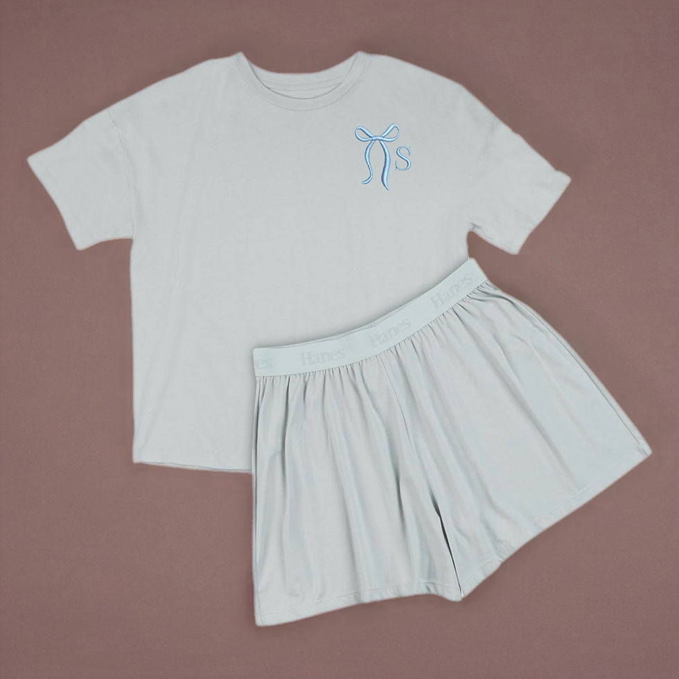 Thumbnail: Custom Embroidered Initial Bamboo Lounge Set, Soft Pajama Set with Ribbon Monog