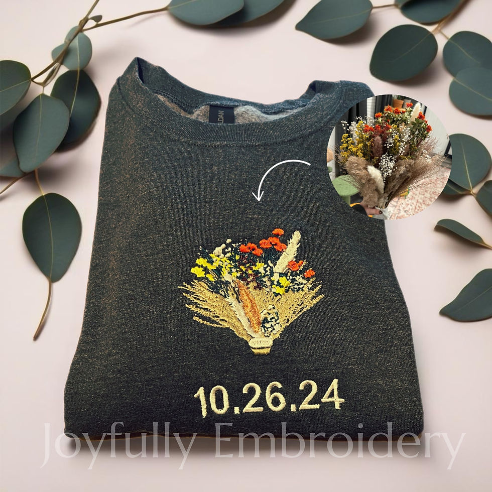 Thumbnail: Photo of Bridal Bouquet turned into an embroidery design on a sweatshirt
