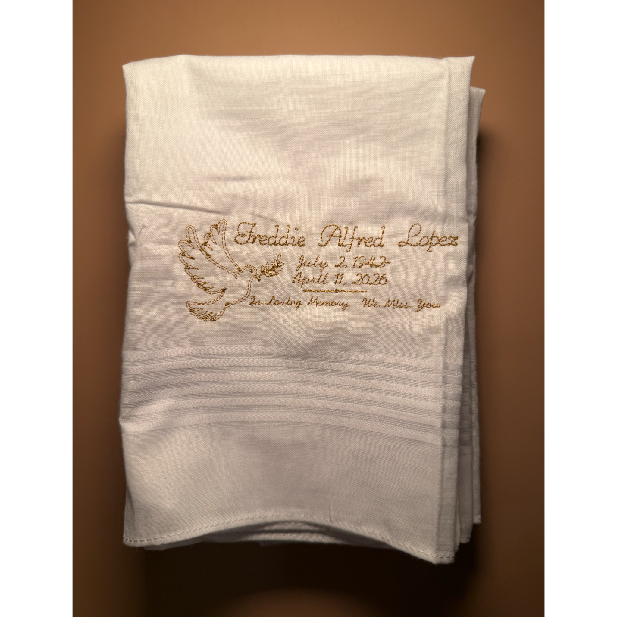 Personalized Memorial Handkerchief – Custom Name & Dates – In Loving Memory Keep
