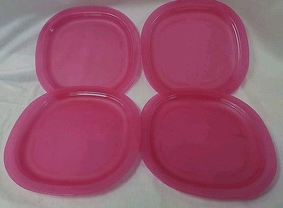 Thumbnail: Set of 4 Tupperware Microwave Reheatable Plates 9.5" Square Purple 3398B