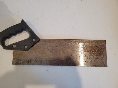 Miniature : Vintage Backsaw Hand Saw | Rusted Blade, Plastic Handle | For Parts/Restoration