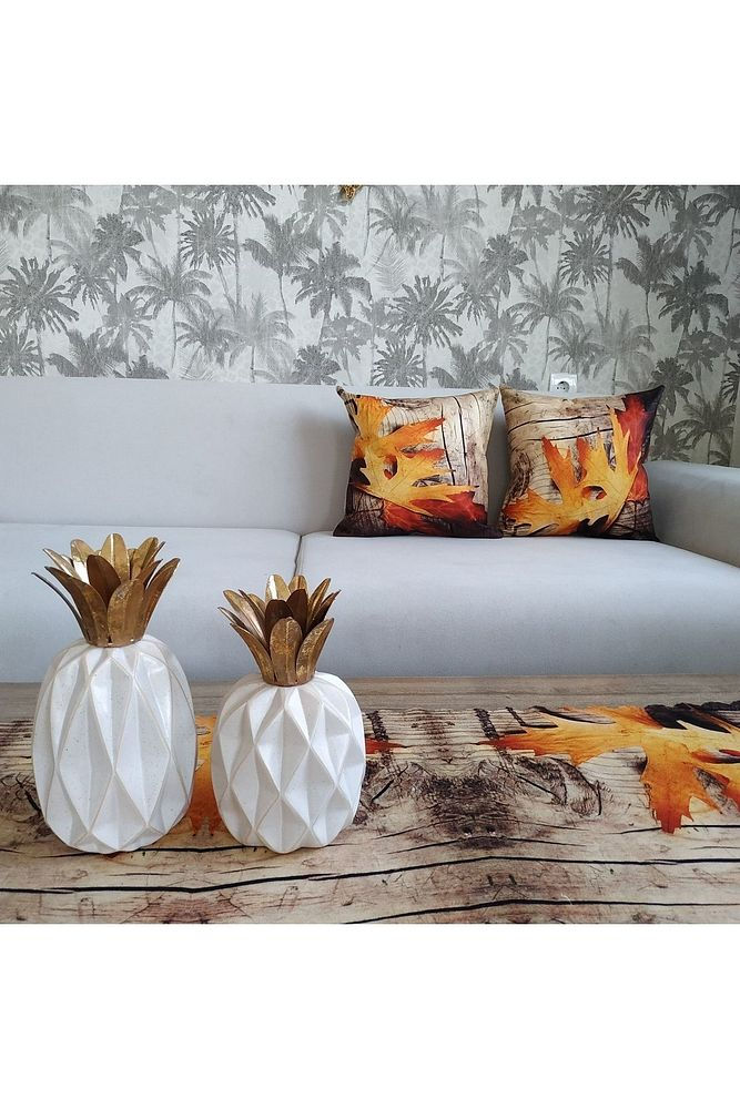 Çınar Yapraklı Desenli 2 Kırlent Kılıfı, 1 Adet Runner