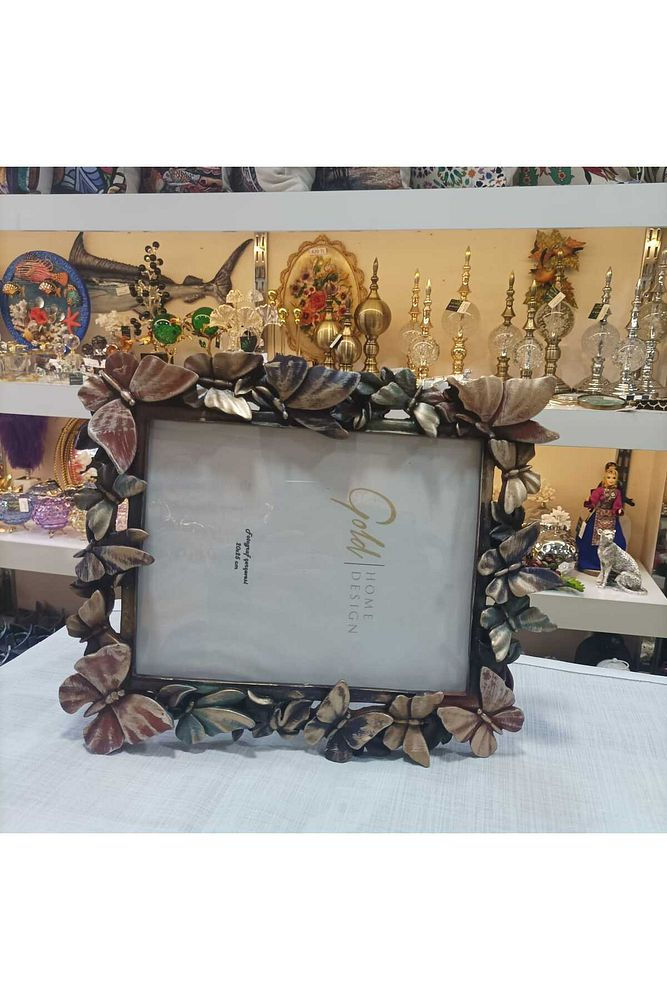 Küçük resim: Fotoğraf çerçevesi kelebek desenli kahverengi 20x25