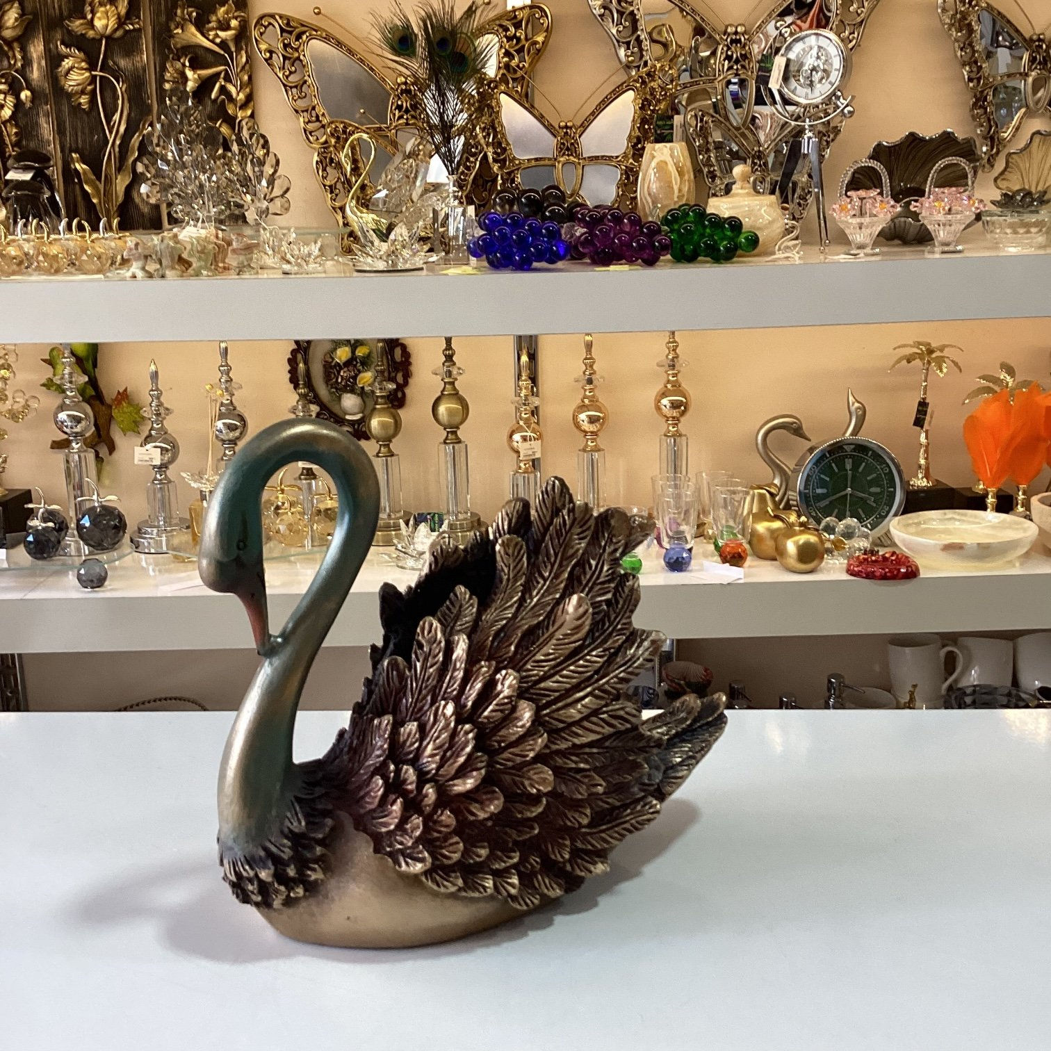 Dekoratif Kapalı Kuğu Biblo Şekerlik Eskitme