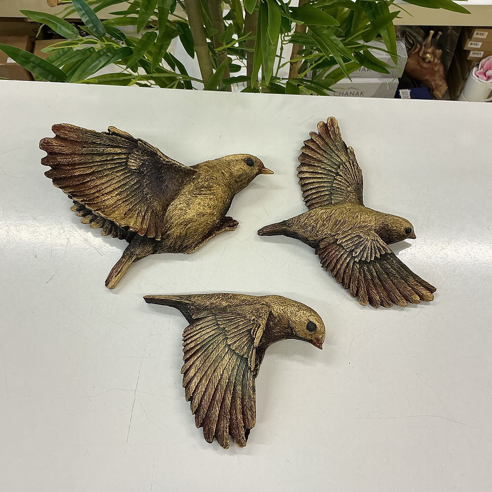 Küçük resim: Eskitme Gold Dekoratif Uçan Kuş Duvar Süsü 3’lü Set