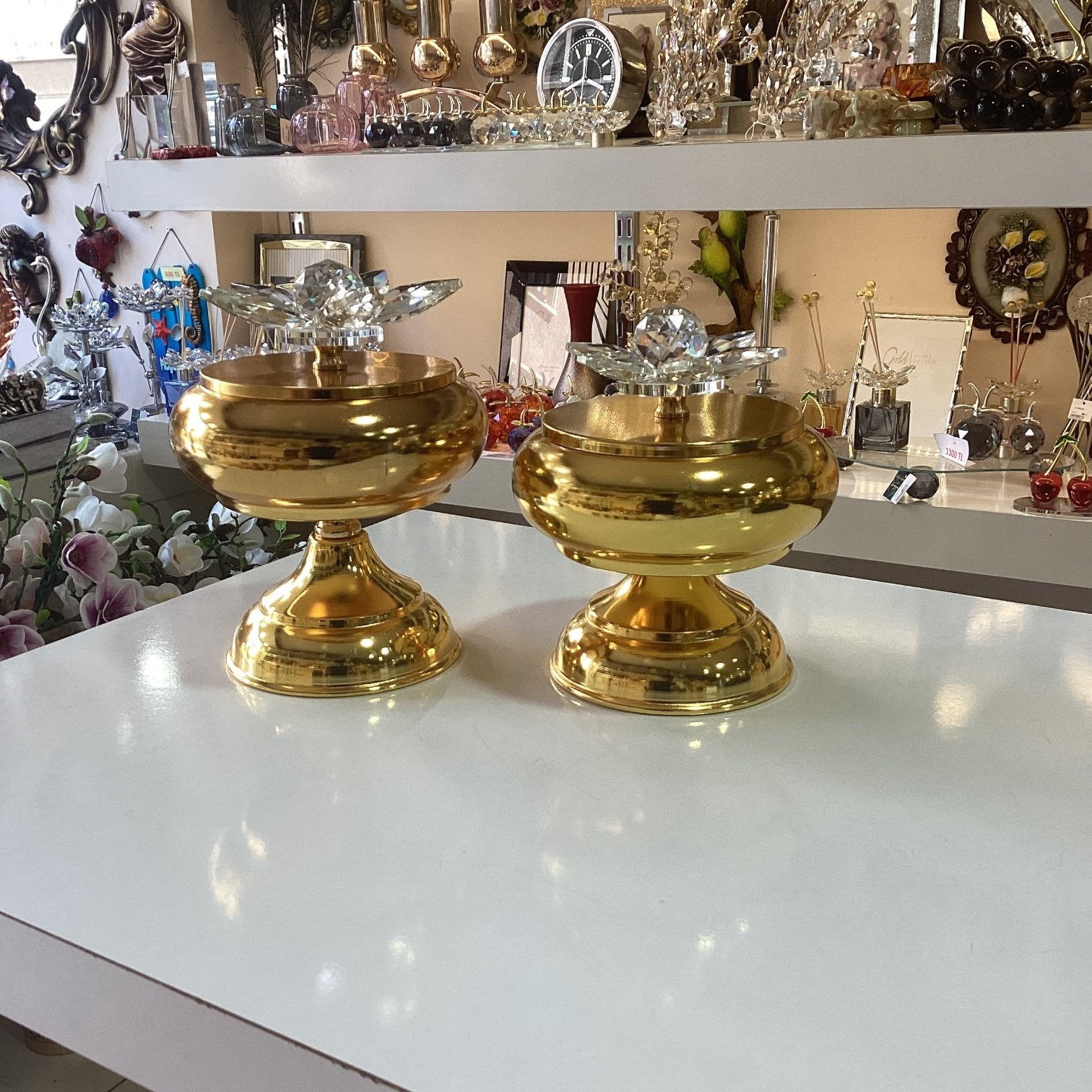 Dekoratif 2'li Nilüferli Kutu Gold Renk