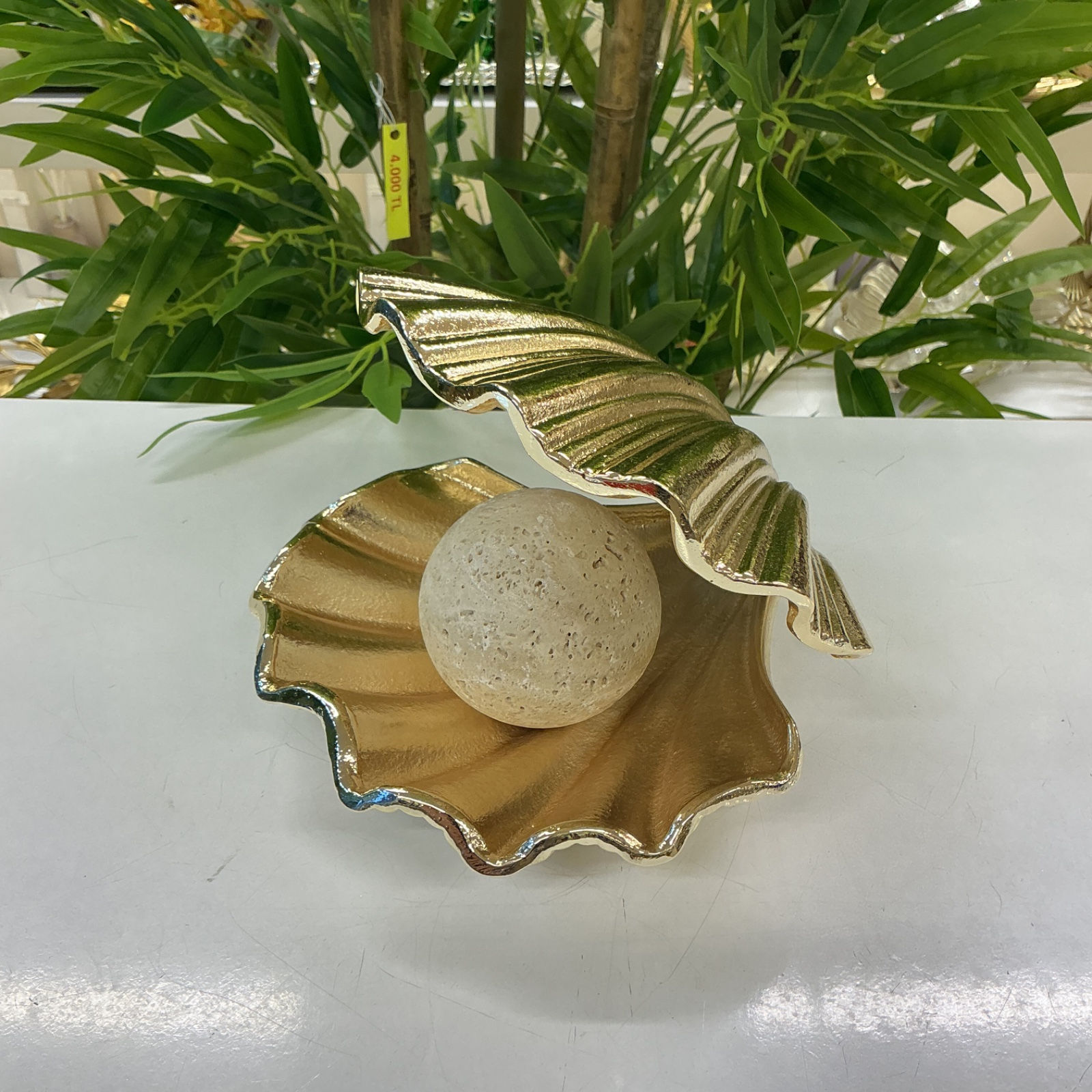 Dekoratif Metal Traverten Gold İstiridye Obje