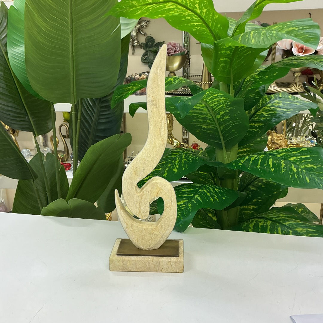 Doğal Traverten Taşlı Alev Figürlü Heykel - 42 cm Modern Dekoratif Obje