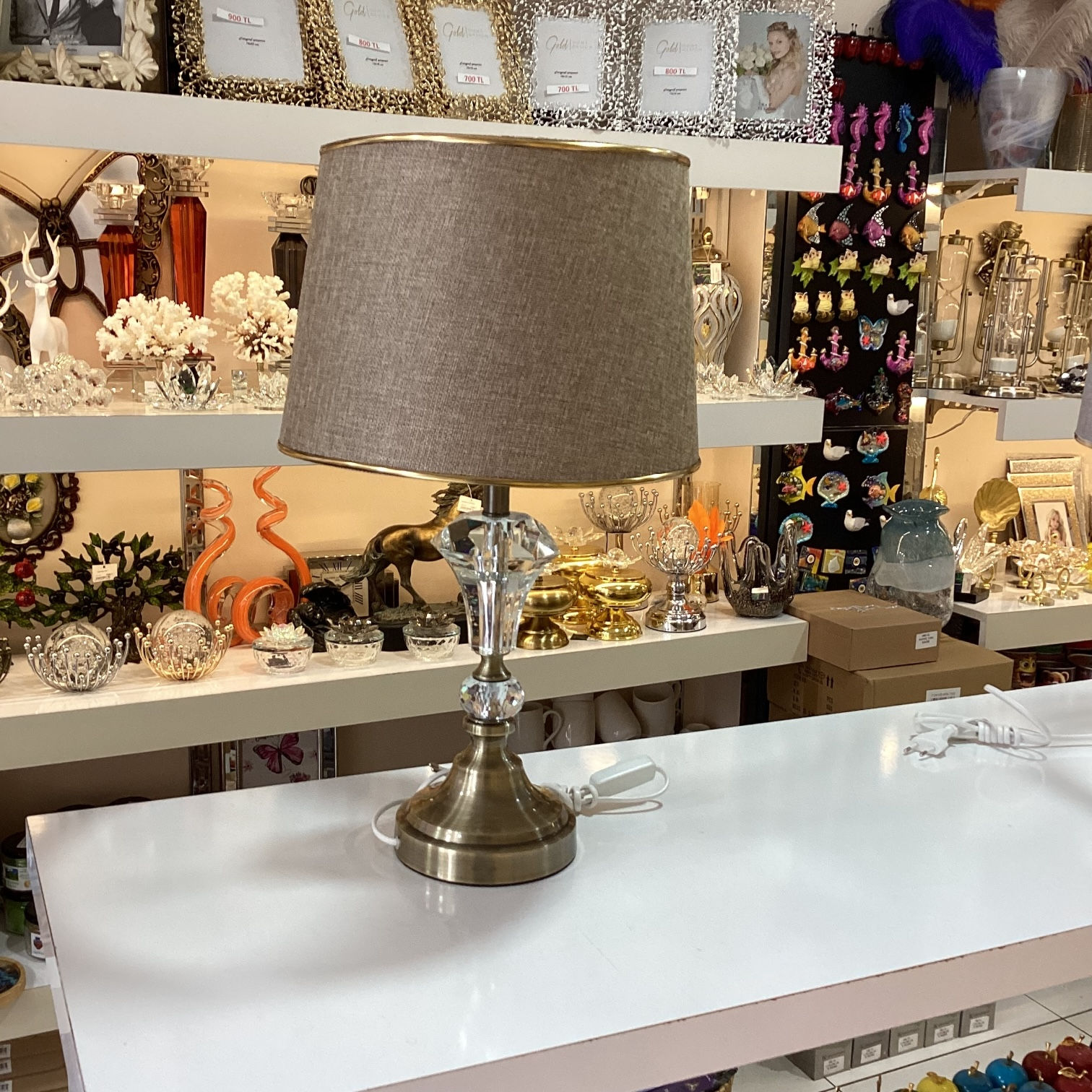 Kristal Taşlı Abajur Eskitme Renk