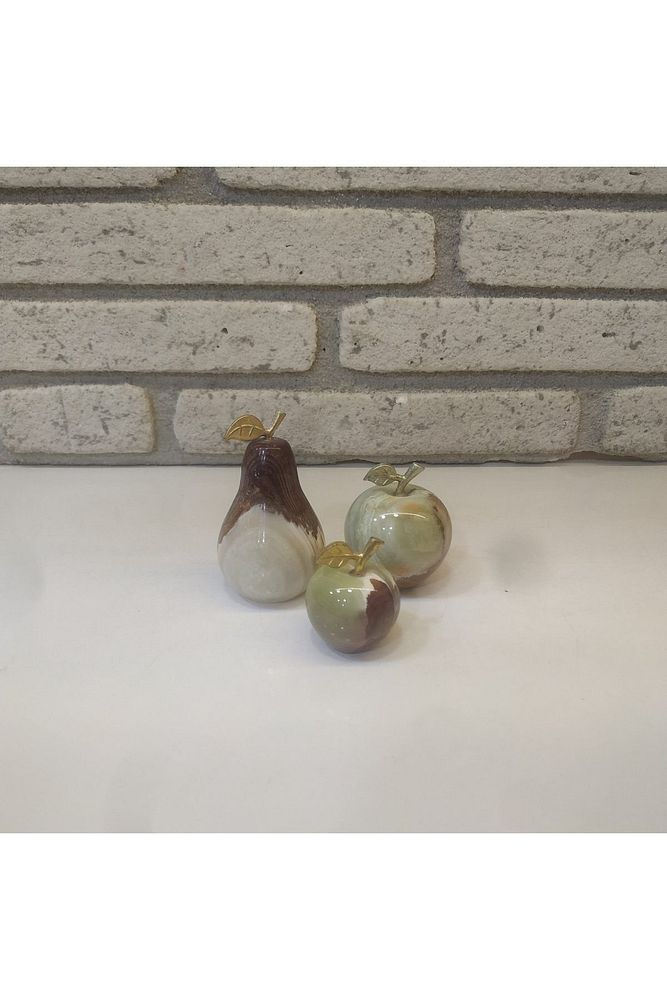 Onyx Taşı Meyve Seti, Onyx Taşi Elma Ve Armut Dekoratif Obje
